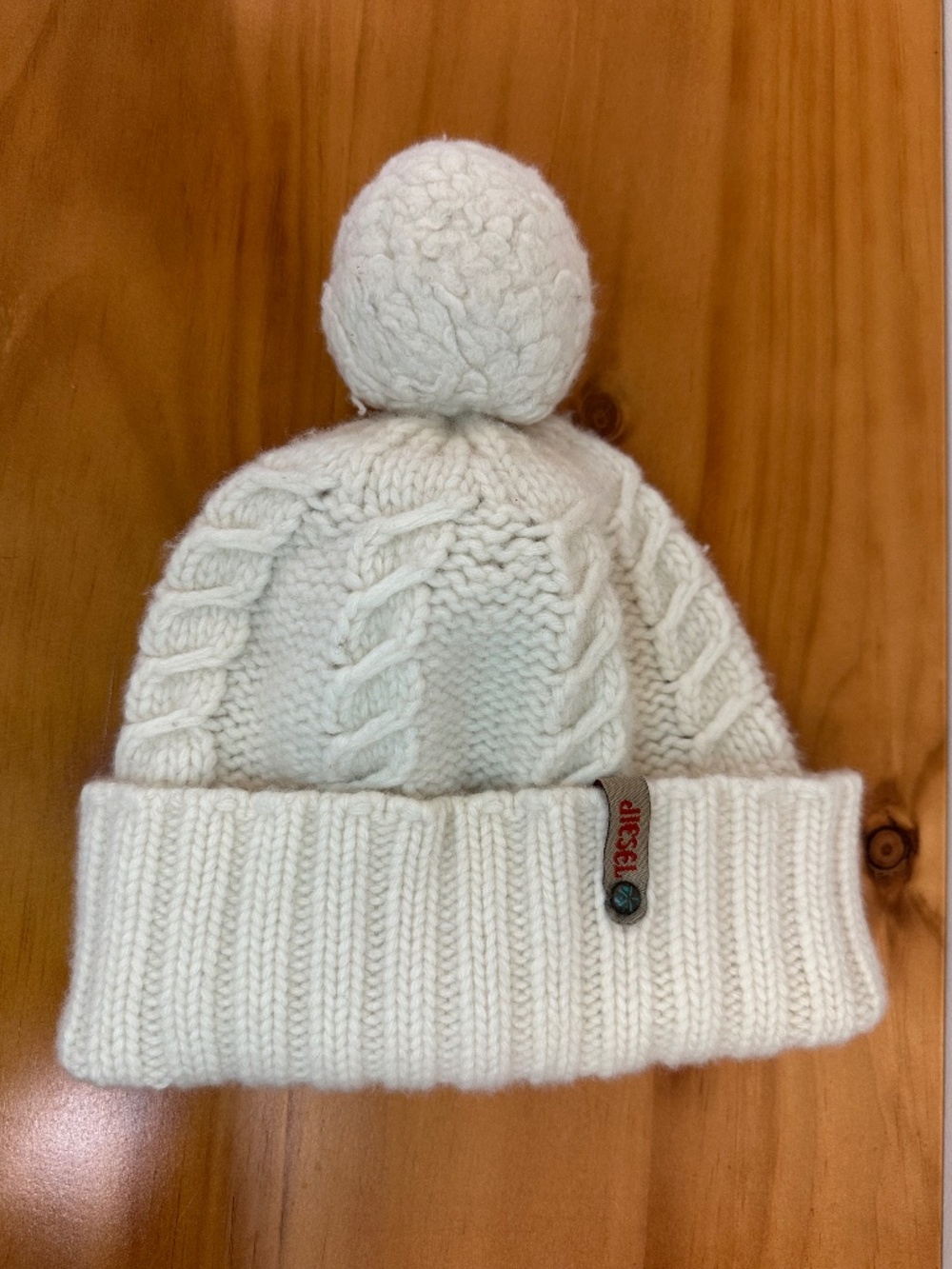 Diesel Cream/Off White Cable Knit Beanie With Pom Pom